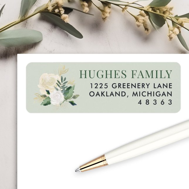 Elegant Green et Gold Floral Adresse de retour (Créateur téléchargé)