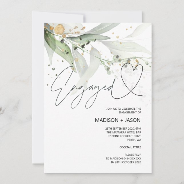 Elegant Green Eucalyptus Engagement Wedding Party Invitation (Front)
