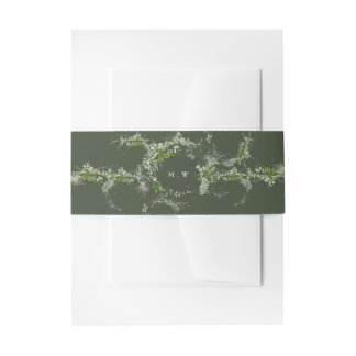 Elegant Green Eucalyptus Wreath Monogram Wedding Invitation Belly Band