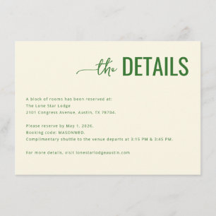 Elegant Green Event Details Enclosure Card