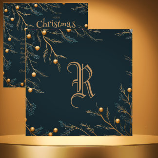 Elegant Green Family Monogram Christmas Card