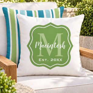 Elegant Green Family Monogram Initial Outdoor Pillow
