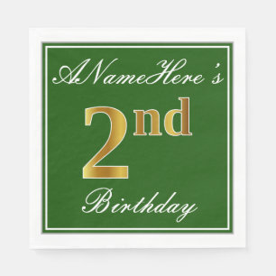Elegant Green, Faux Gold 2nd Birthday; Custom Name Napkin
