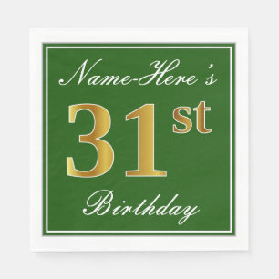 Elegant Green, Faux Gold 31st Birthday + Name Napkin