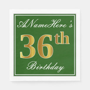 Elegant Green, Faux Gold 36th Birthday + Name Napkin