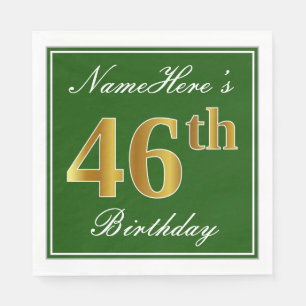 Elegant Green, Faux Gold 46th Birthday + Name Napkin