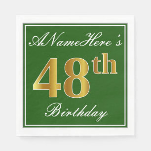 Elegant Green, Faux Gold 48th Birthday + Name Napkin