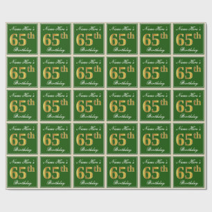 Elegant, Green, Faux Gold 65th Birthday + Name Wrapping Paper