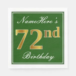 Elegant Green, Faux Gold 72nd Birthday + Name Napkin