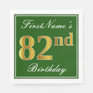 Elegant Green, Faux Gold 82nd Birthday + Name Napkin
