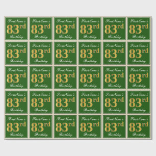 Elegant, Green, Faux Gold 83rd Birthday + Name Wrapping Paper
