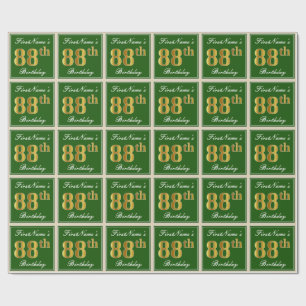 Elegant, Green, Faux Gold 88th Birthday + Name Wrapping Paper
