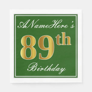 Elegant Green, Faux Gold 89th Birthday + Name Napkin