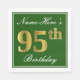 Elegant Green, Faux Gold 95th Birthday + Name Napkin