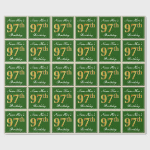 Elegant, Green, Faux Gold 97th Birthday + Name Wrapping Paper