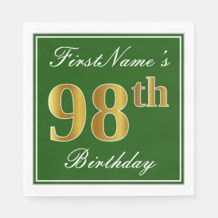 Elegant Green, Faux Gold 98th Birthday + Name Napkin