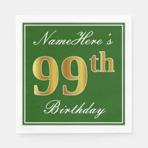 Elegant Green, Faux Gold 99th Birthday + Name Napkin