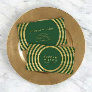 Elegant Green Faux Gold Round Lines Consultant Business Card