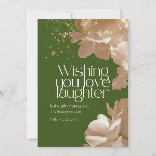 Elegant Green Festive Season Gold Floral  Holiday Card