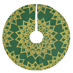 Elegant Green Fine Gold Floral Mandala Christmas Brushed Polyester Tree Skirt