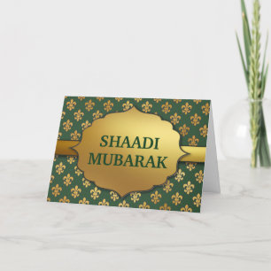 Elegant Green Fleur-De-Lis Pattern Shaadi Mubarak Card