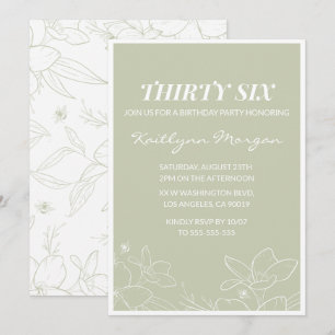 Elegant Green Floral 36th birthday invitations  