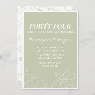 Elegant Green Floral 44th birthday invitations  