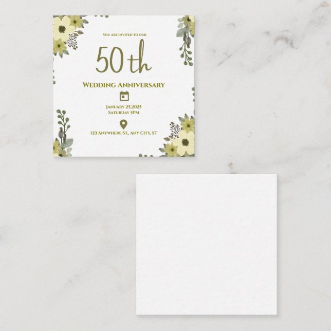 Elegant Green Floral 50th Wedding Anniversary Enclosure Card (Front/Back)