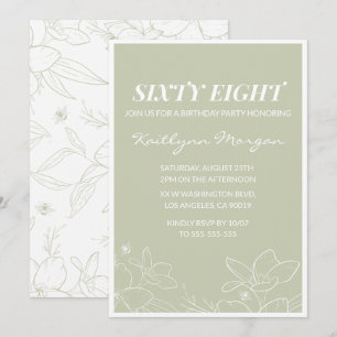 Elegant Green Floral 68th birthday invitations  
