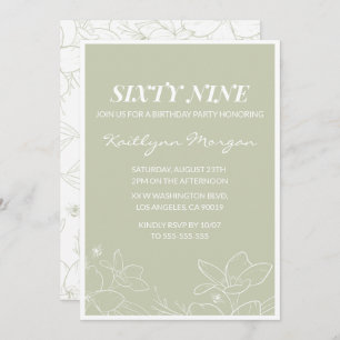 Elegant Green Floral 69th birthday invitations  
