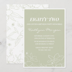 Elegant Green Floral 82nd birthday invitations
