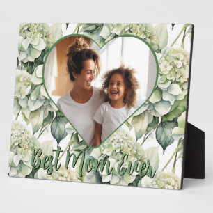 Elegant green floral Best Mom Ever photo template Plaque