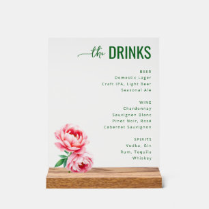 Elegant Green Floral Beverage Menu Acrylic Sign
