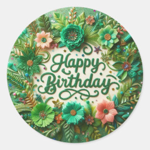 Elegant Green Floral Birthday sticker