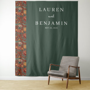 Elegant Green Floral Border Tapestry