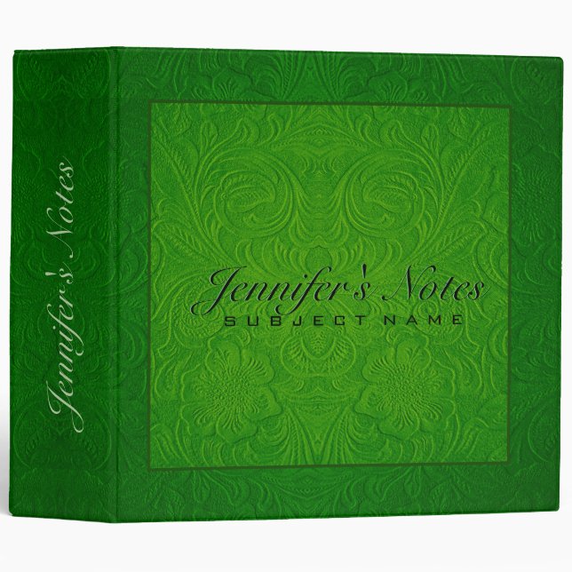 Elegant Green Floral Design Suede Leather Look Binder (Front/Spine)