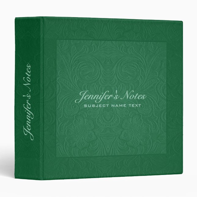 Elegant Green Floral Design Suede Leather Look Binder (Front/Spine)