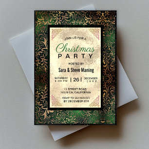 Elegant green floral faux gold Christmas  Invitation
