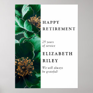 Elegant Green Floral Happy Retirement Welcome Sign