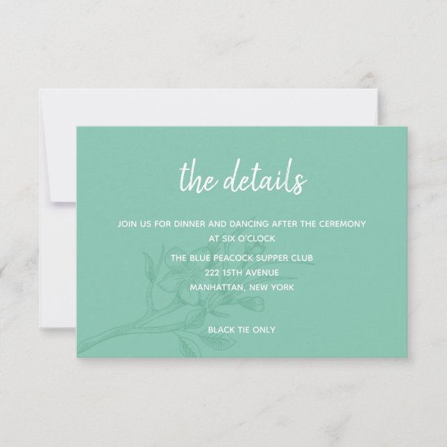 Elegant Green Floral Mariage Détails Carte (Devant)