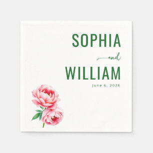 Elegant Green Floral Peonies Napkin