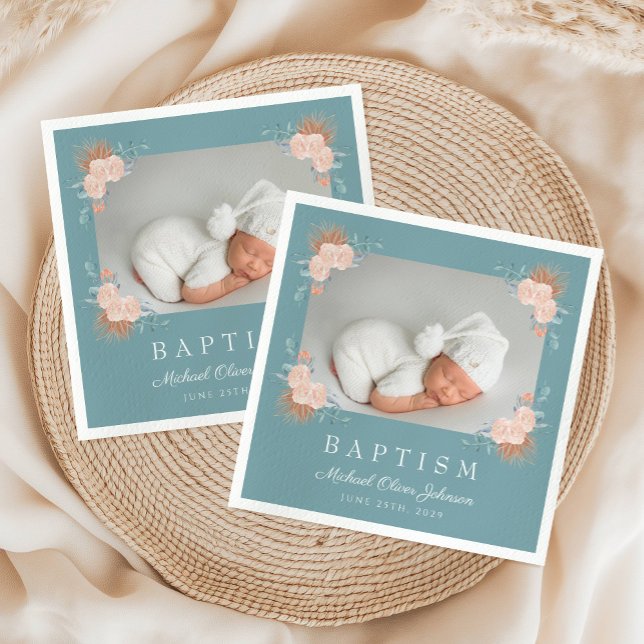 Elegant Green Floral Photo Baptism Napkin (Elegant Green Floral Photo Baptism Napkins)