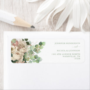 Elegant Green Floral Roses Wedding Return Address