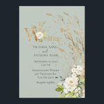 Elegant Green Floral Rustic Script Wedding Invitation<br><div class="desc">Fabulous white floral spray with gold leaves on a sage green background.  Beautiful for any season.</div>