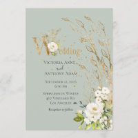 Elegant Green Floral Rustic Script Wedding