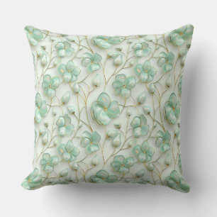 Elegant Green Floral Throw Pillow