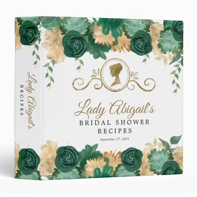 Elegant Green Floral Victorian Bridal Shower Binder (Front/Spine)