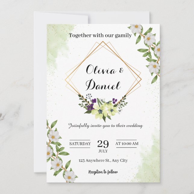 Elegant Green Floral Wedding Invitation (Front)