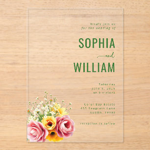 Elegant Green Floral Wedding Invitation