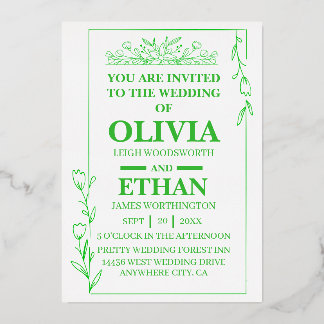 Elegant Green Floral Wedding Invitation Template